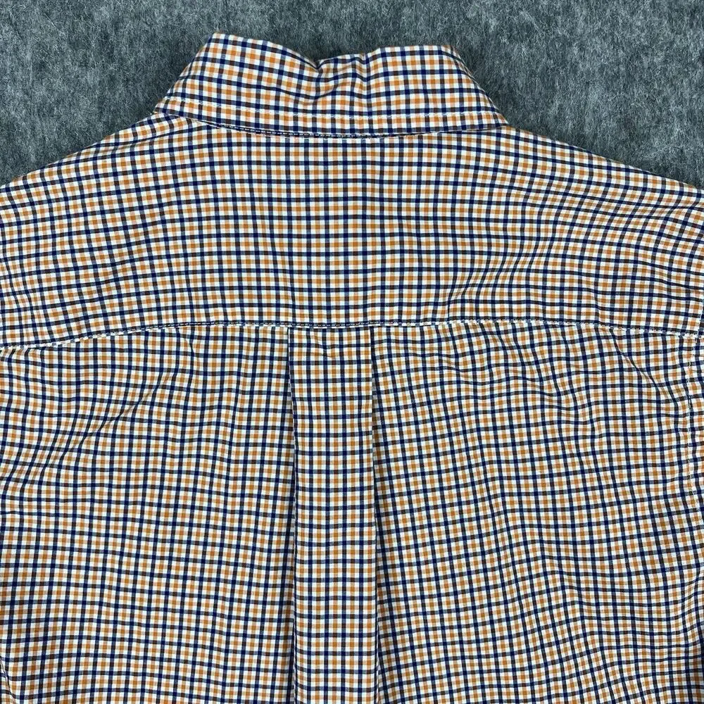 Ralph Lauren Boys Button Up Shirt Long Sleeve Orange Navy Plaid Size M (10-12)